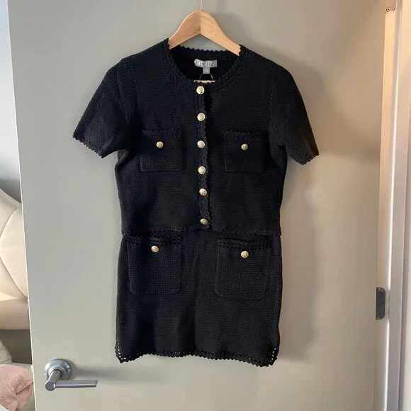 NWT J.Crew Lady Sweater Crochet Knit Jacket and Skirt Set Black Size XS - Picture 2 of 6